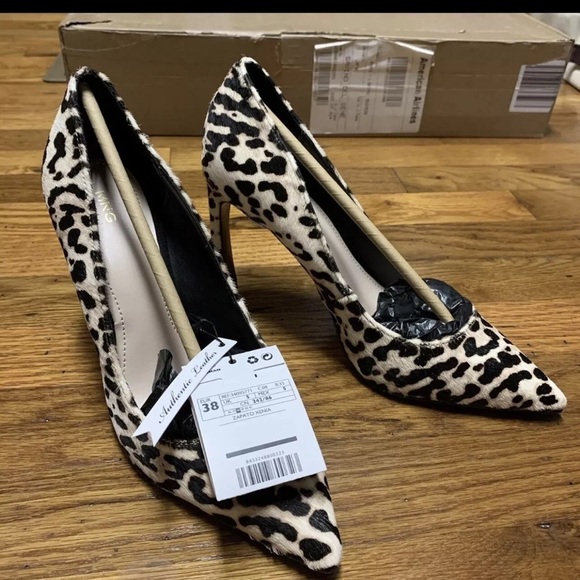 NWT Mango Leopard Heels Xenia Pony Hair Pointed Toe Pumps Size 38 / US 7.5 Black - Picture 7 of 9
